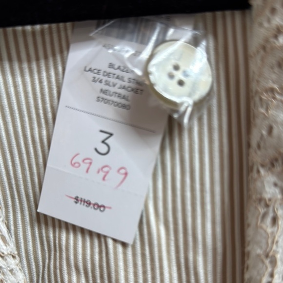 Chico's Cream Striped Women's Jacket - Picture 2 of 6